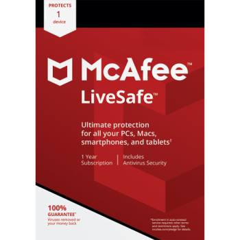 מקאפי לייב סייפ / McAfee LiveSafe - רישיון ל- מכשיר 1 ל- שנה